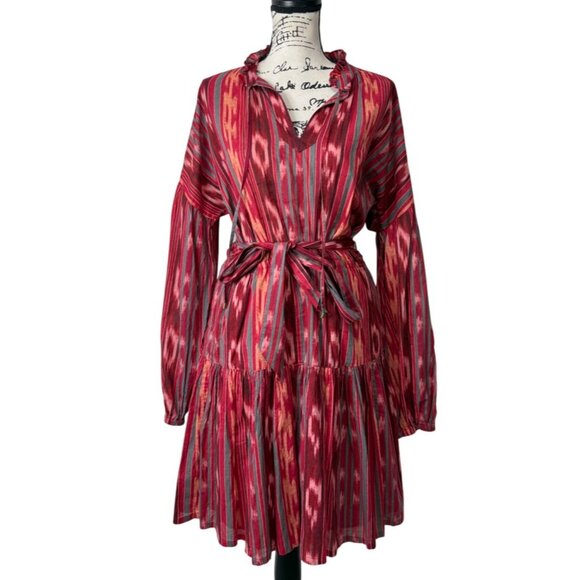 Lauren Ralph Lauren Black Label Dress Geo-Stripe Belted Cotton Voile Dress Sz 12 - Picture 2 of 9